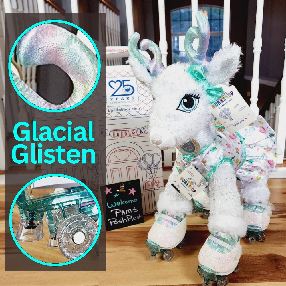 Build a Bear Merry Mission Glacial Glisten Reindeer Christmas & Rare Teal Skates